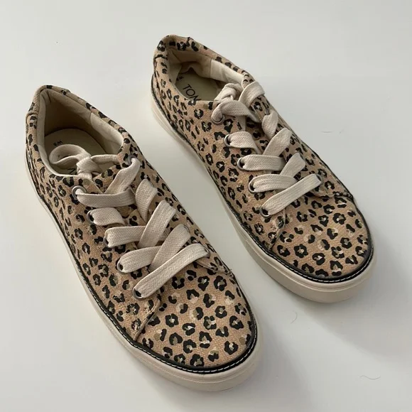 Toms Womens Alex Cheetah Lace Up Brown Sneakers Shoes Size S-8